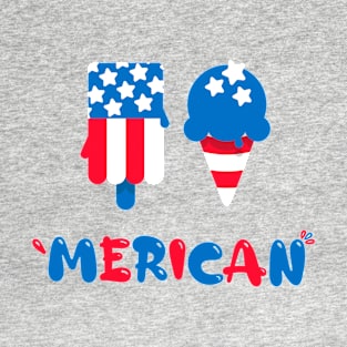 Kids Merican July Fourth Independence Day - Funny 4th July America Day Gifts For Son & Daughter T-Shirt